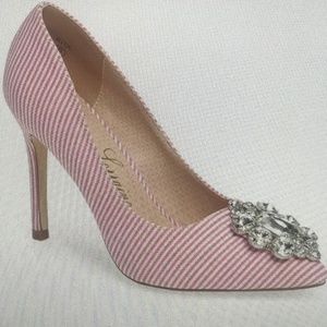 Lauren Lorraine Rita Rhinestone Pink Stripe Shoes
